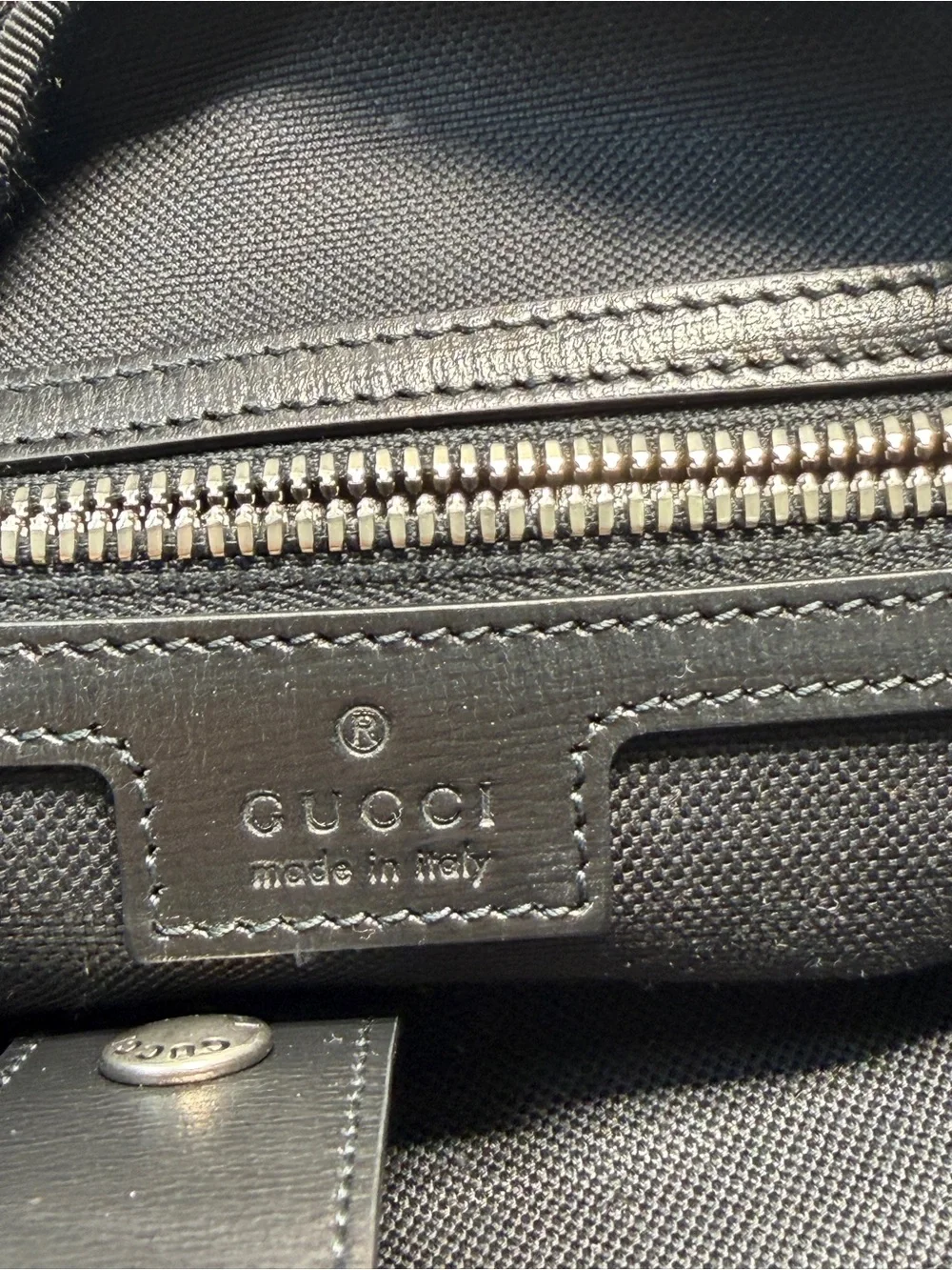 Gucci Black Monogram Leather-Trim Backpack